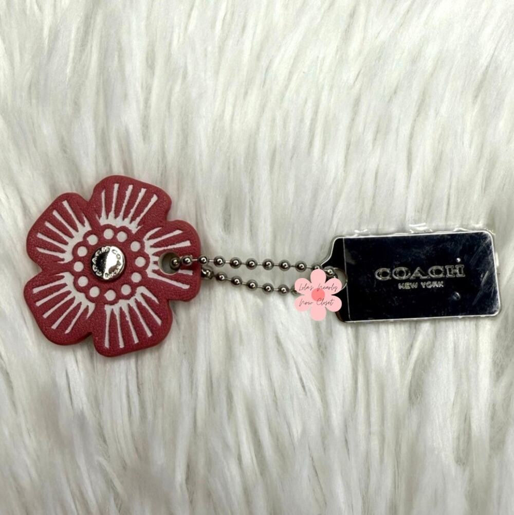 1" COACH Silver Tea Rose Flower Floral Bag Charm Hang Tag